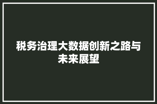 税务治理大数据创新之路与未来展望