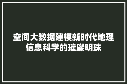 空间大数据建模新时代地理信息科学的璀璨明珠