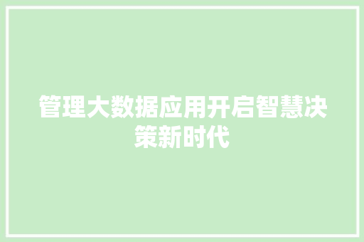 管理大数据应用开启智慧决策新时代