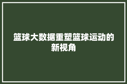 篮球大数据重塑篮球运动的新视角