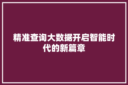 精准查询大数据开启智能时代的新篇章