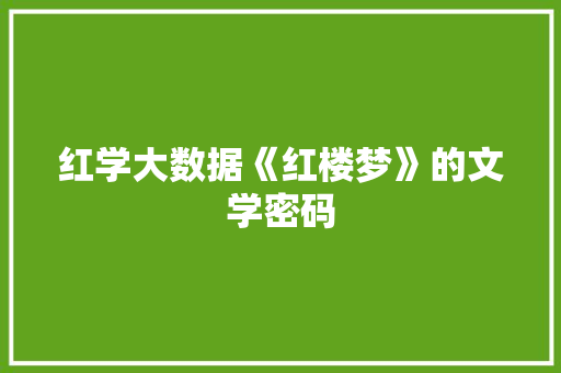 红学大数据《红楼梦》的文学密码