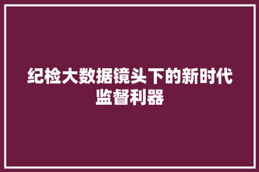 纪检大数据镜头下的新时代监督利器
