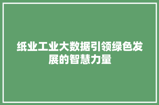 纸业工业大数据引领绿色发展的智慧力量