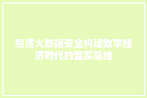 经济大数据安全构建数字经济时代的坚实防线 操作系统