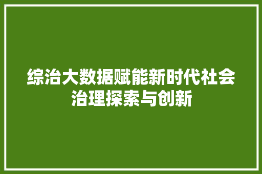 综治大数据赋能新时代社会治理探索与创新