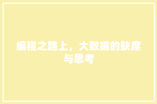 编程之路上,大数据的缺席与思考 编程之路上,大数据的缺席与思考