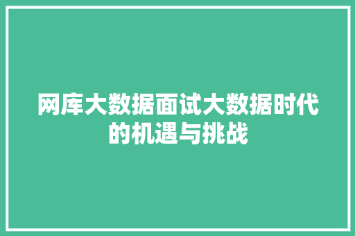 网库大数据面试大数据时代的机遇与挑战