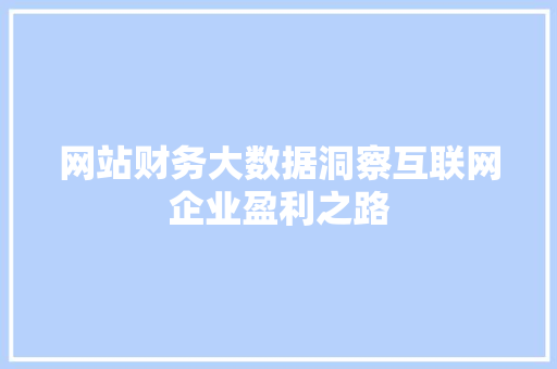网站财务大数据洞察互联网企业盈利之路 网站财务大数据洞察互联网企业盈利之路