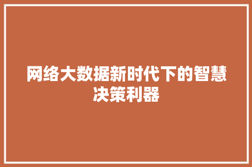 网络大数据新时代下的智慧决策利器