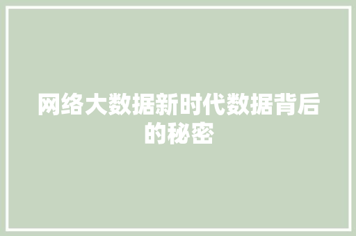 网络大数据新时代数据背后的秘密
