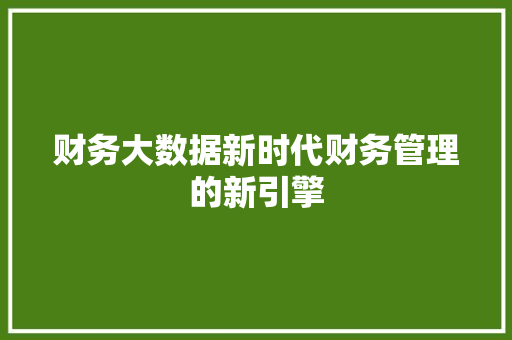财务大数据新时代财务管理的新引擎