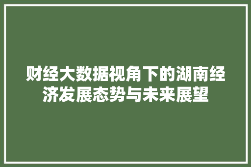 财经大数据视角下的湖南经济发展态势与未来展望