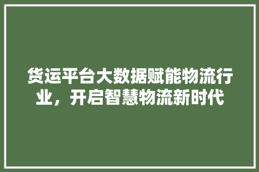 货运平台大数据赋能物流行业，开启智慧物流新时代