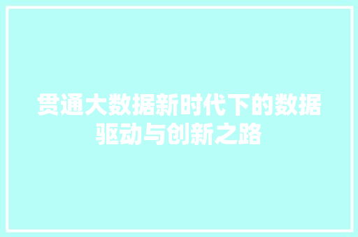 贯通大数据新时代下的数据驱动与创新之路