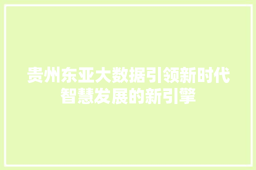贵州东亚大数据引领新时代智慧发展的新引擎