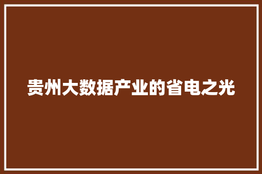 贵州大数据产业的省电之光