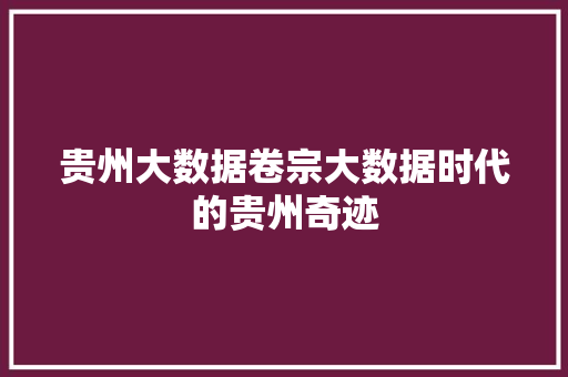 贵州大数据卷宗大数据时代的贵州奇迹 网络技术