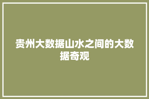 贵州大数据山水之间的大数据奇观