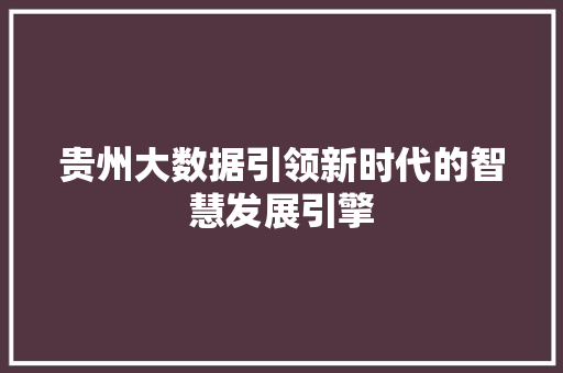 贵州大数据引领新时代的智慧发展引擎