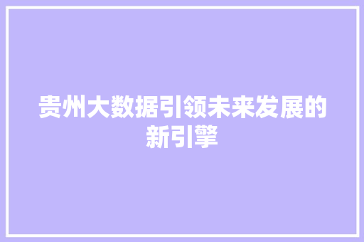 贵州大数据引领未来发展的新引擎