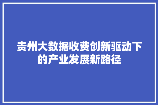 贵州大数据收费创新驱动下的产业发展新路径