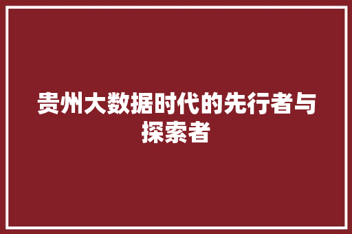 贵州大数据时代的先行者与探索者