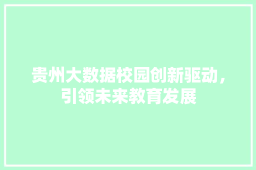 贵州大数据校园创新驱动，引领未来教育发展
