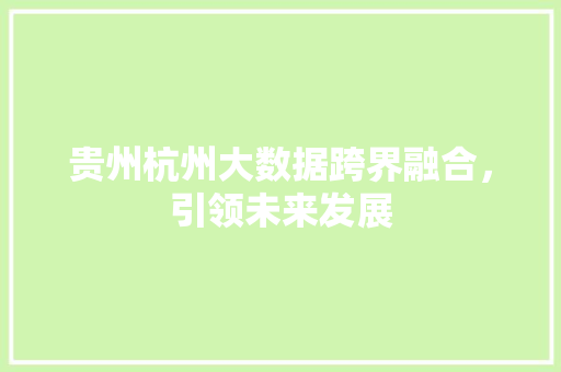 贵州杭州大数据跨界融合，引领未来发展