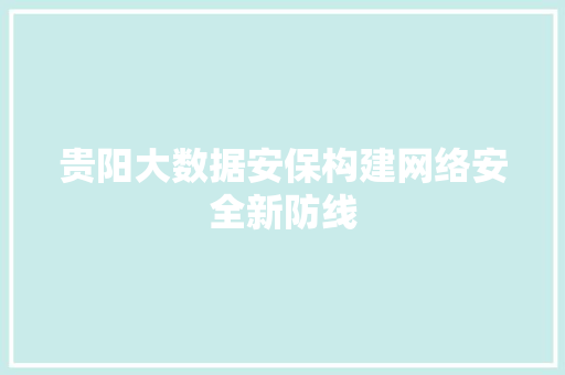 贵阳大数据安保构建网络安全新防线