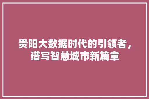 贵阳大数据时代的引领者，谱写智慧城市新篇章