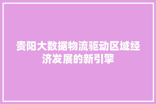 贵阳大数据物流驱动区域经济发展的新引擎