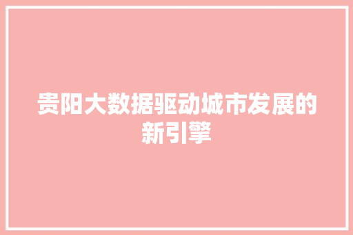 贵阳大数据驱动城市发展的新引擎
