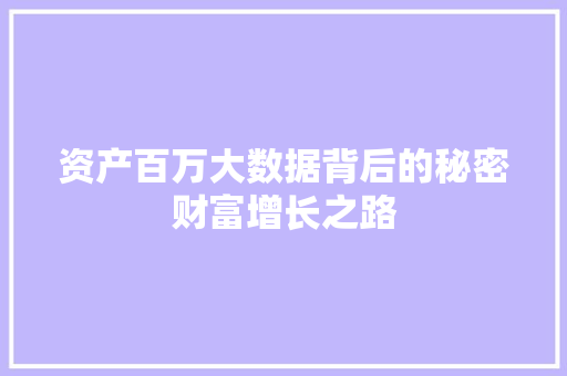 资产百万大数据背后的秘密财富增长之路