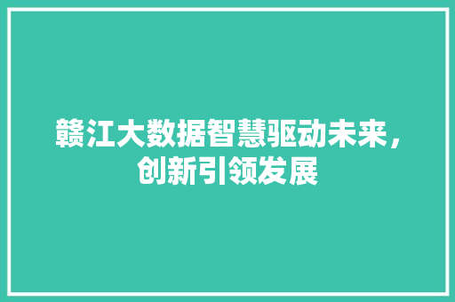 赣江大数据智慧驱动未来，创新引领发展