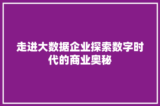 走进大数据企业探索数字时代的商业奥秘 走进大数据企业探索数字时代的商业奥秘