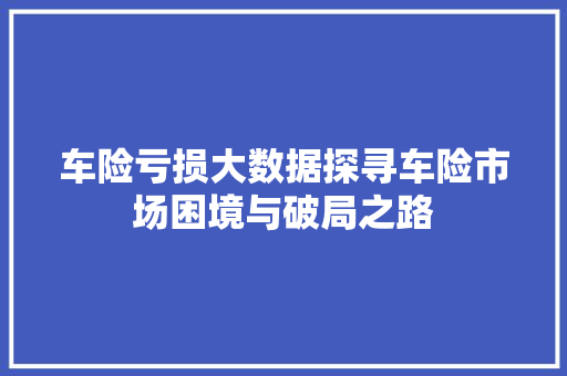 车险亏损大数据探寻车险市场困境与破局之路