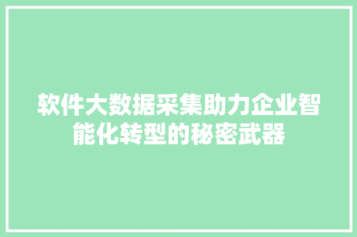 软件大数据采集助力企业智能化转型的秘密武器