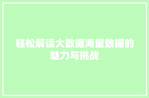 轻松解读大数据海量数据的魅力与挑战
