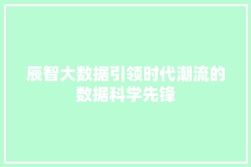 辰智大数据引领时代潮流的数据科学先锋