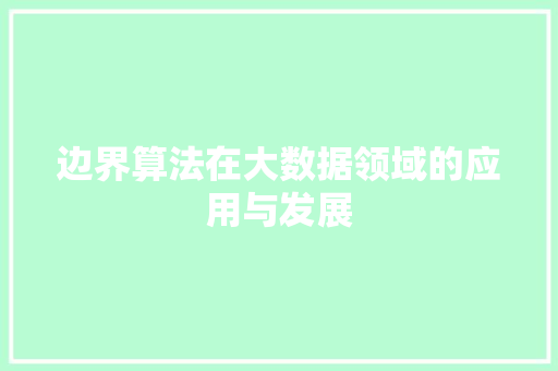 边界算法在大数据领域的应用与发展