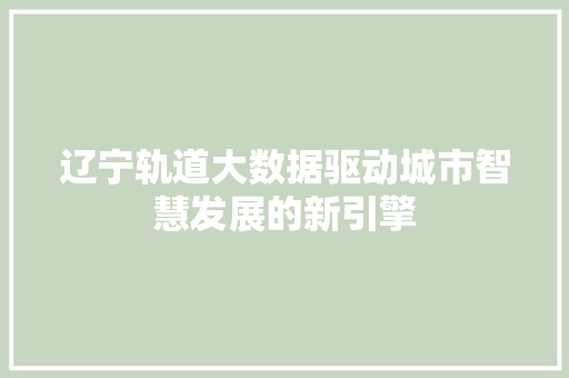 辽宁轨道大数据驱动城市智慧发展的新引擎