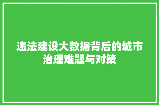 违法建设大数据背后的城市治理难题与对策