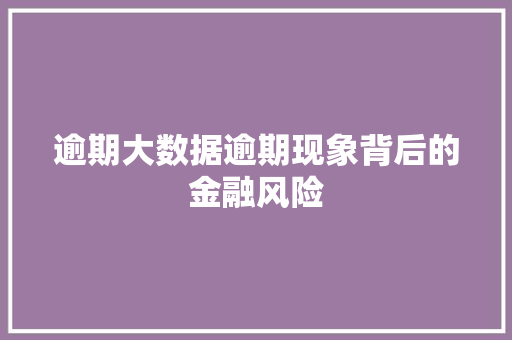 逾期大数据逾期现象背后的金融风险