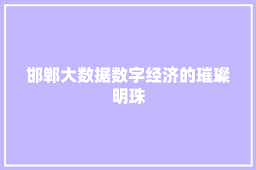 邯郸大数据数字经济的璀璨明珠