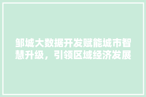 邹城大数据开发赋能城市智慧升级，引领区域经济发展新篇章