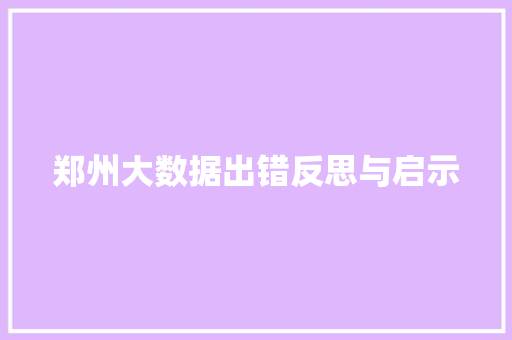 郑州大数据出错反思与启示