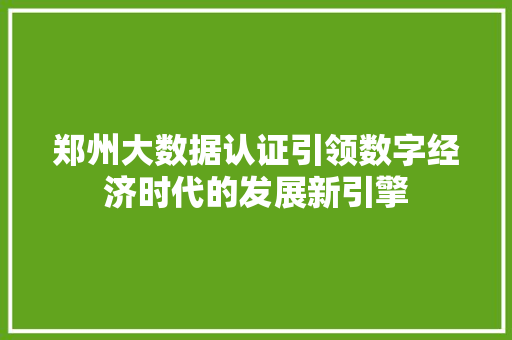 郑州大数据认证引领数字经济时代的发展新引擎