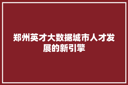郑州英才大数据城市人才发展的新引擎 电脑基础