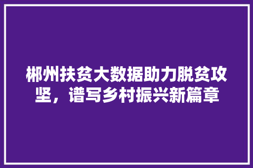 郴州扶贫大数据助力脱贫攻坚，谱写乡村振兴新篇章